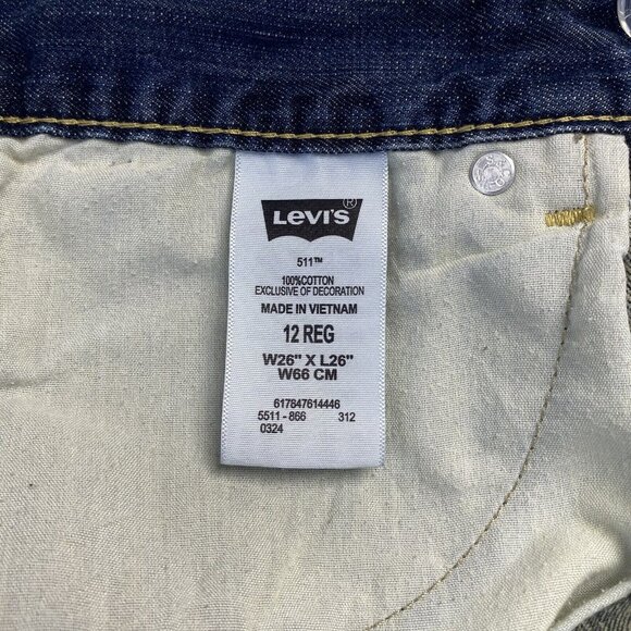 Levi’s 511 Skinny Cut-Off Raw Hem Denim Shorts Girls 12 Reg Blue Mid-Rise Used - Picture 12 of 16